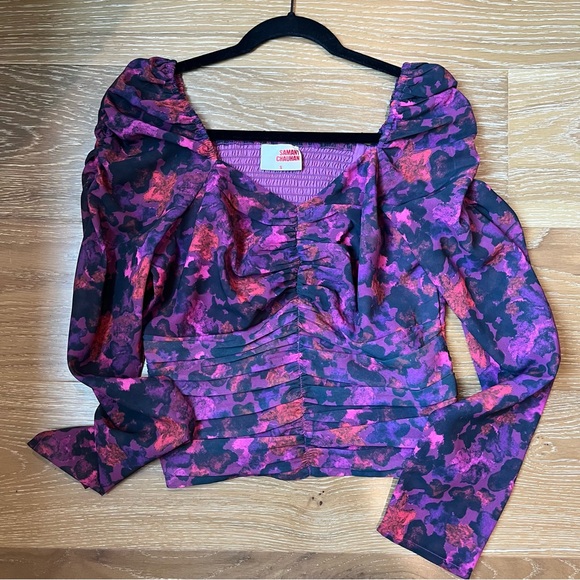 EUC Anthropologie Samant Chauan floral ruched blouse S - Picture 9 of 14